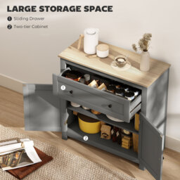 HOMCOM Sideboard Storage Cabinet, Morden Kitchen Cupboard with Adjustable Shelf, Drawer and Double Doors, Sideboard for Living Room, Dining Room, Hallway, Grey - thumbnail 4