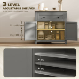 HOMCOM Sideboard Storage Cabinet, Morden Kitchen Cupboard with Adjustable Shelf, Drawer and Double Doors, Sideboard for Living Room, Dining Room, Hallway, Grey - thumbnail 5