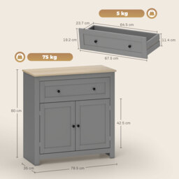 HOMCOM Sideboard Storage Cabinet, Morden Kitchen Cupboard with Adjustable Shelf, Drawer and Double Doors, Sideboard for Living Room, Dining Room, Hallway, Grey - thumbnail 3