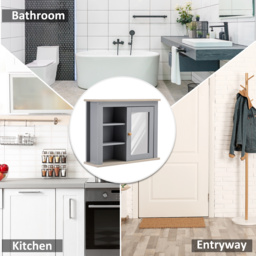 Kleankin Wall-Mounted Mirror Cabinet: Bathroom Storage with Door, Adjustable Shelf, Ideal for Hallways & Living Areas, Grey - Aosom UK - thumbnail 8