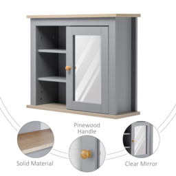 Kleankin Wall-Mounted Mirror Cabinet: Bathroom Storage with Door, Adjustable Shelf, Ideal for Hallways & Living Areas, Grey - Aosom UK - thumbnail 7
