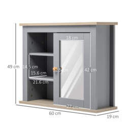 Kleankin Wall-Mounted Mirror Cabinet: Bathroom Storage with Door, Adjustable Shelf, Ideal for Hallways & Living Areas, Grey - Aosom UK - thumbnail 3