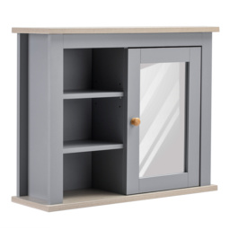Kleankin Wall-Mounted Mirror Cabinet: Bathroom Storage with Door, Adjustable Shelf, Ideal for Hallways & Living Areas, Grey - Aosom UK - thumbnail 1
