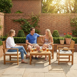 Outsunny 4 Seater Wooden Garden Furniture Set with Loveseat, Armchairs, Table, Acacia Wood Garden Sofa Set, Cream White - thumbnail 9