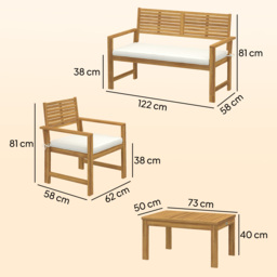 Outsunny 4 Seater Wooden Garden Furniture Set with Loveseat, Armchairs, Table, Acacia Wood Garden Sofa Set, Cream White - thumbnail 3
