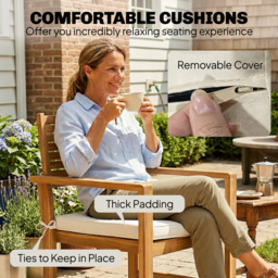 Outsunny 4 Seater Wooden Garden Furniture Set with Loveseat, Armchairs, Table, Acacia Wood Garden Sofa Set, Cream White - thumbnail 6