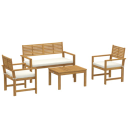 Outsunny 4 Seater Wooden Garden Furniture Set with Loveseat, Armchairs, Table, Acacia Wood Garden Sofa Set, Cream White - thumbnail 1