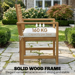 Outsunny 4 Seater Wooden Garden Furniture Set with Loveseat, Armchairs, Table, Acacia Wood Garden Sofa Set, Cream White - thumbnail 5