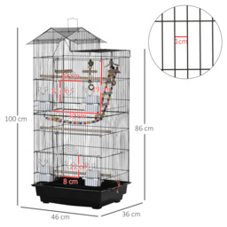 PawHut Bird Cage with Accessories, Suitable for Budgies, Finches, Canaries, Includes Toys, Tray, Handle, 46 x 36 x 100 cm, Black - Aosom UK - thumbnail 3