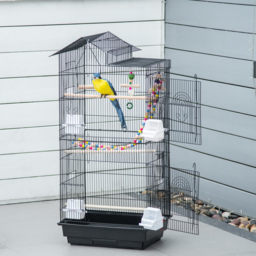 PawHut Bird Cage with Accessories, Suitable for Budgies, Finches, Canaries, Includes Toys, Tray, Handle, 46 x 36 x 100 cm, Black - Aosom UK - thumbnail 2