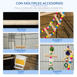 PawHut Bird Cage with Accessories, Suitable for Budgies, Finches, Canaries, Includes Toys, Tray, Handle, 46 x 36 x 100 cm, Black - Aosom UK - thumbnail 4