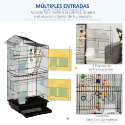 PawHut Bird Cage with Accessories, Suitable for Budgies, Finches, Canaries, Includes Toys, Tray, Handle, 46 x 36 x 100 cm, Black - Aosom UK - thumbnail 7