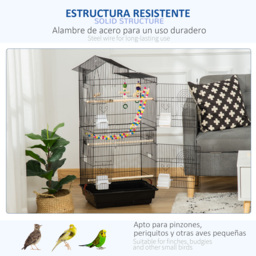 PawHut Bird Cage with Accessories, Suitable for Budgies, Finches, Canaries, Includes Toys, Tray, Handle, 46 x 36 x 100 cm, Black - Aosom UK - thumbnail 6