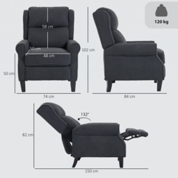 HOMCOM 132° Recliner Armchair, with Extended Footrest - Dark Grey - thumbnail 3
