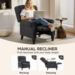 HOMCOM 132° Recliner Armchair, with Extended Footrest - Dark Grey - thumbnail 4