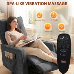 HOMCOM Recliner Armchair, Chenille Recliner Chair with Massage and Heat, 360° Swivel Rocking Manual Recliner, Dark Grey - thumbnail 4