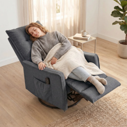 HOMCOM Recliner Armchair, Chenille Recliner Chair with Massage and Heat, 360° Swivel Rocking Manual Recliner, Dark Grey - thumbnail 2