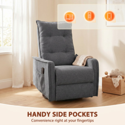 HOMCOM Recliner Armchair, Chenille Recliner Chair with Massage and Heat, 360° Swivel Rocking Manual Recliner, Dark Grey - thumbnail 8