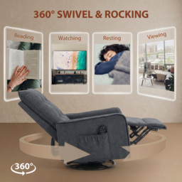 HOMCOM Recliner Armchair, Chenille Recliner Chair with Massage and Heat, 360° Swivel Rocking Manual Recliner, Dark Grey - thumbnail 6
