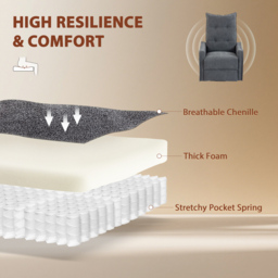HOMCOM Recliner Armchair, Chenille Recliner Chair with Massage and Heat, 360° Swivel Rocking Manual Recliner, Dark Grey - thumbnail 7