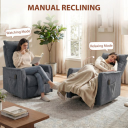 HOMCOM Recliner Armchair, Chenille Recliner Chair with Massage and Heat, 360° Swivel Rocking Manual Recliner, Dark Grey - thumbnail 5