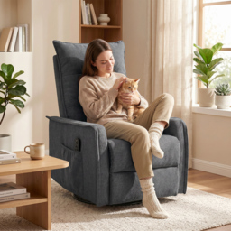 HOMCOM Recliner Armchair, Chenille Recliner Chair with Massage and Heat, 360° Swivel Rocking Manual Recliner, Dark Grey - thumbnail 9