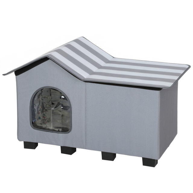 PawHut Outdoor Cat House, Weatherproof Feral Cat Cave with Elevated Base and Cushion for Winter, Grey - image 1