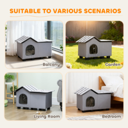 PawHut Outdoor Cat House, Weatherproof Feral Cat Cave with Elevated Base and Cushion for Winter, Grey - thumbnail 7