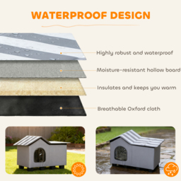 PawHut Outdoor Cat House, Weatherproof Feral Cat Cave with Elevated Base and Cushion for Winter, Grey - thumbnail 5
