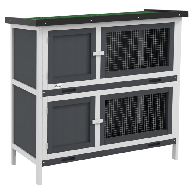 PawHut Double Decker Rabbit Hutch 2 Tier Guinea Pig House Pet Cage Outdoor with Sliding-out Tray, 100x47x91cm, Grey - image 1