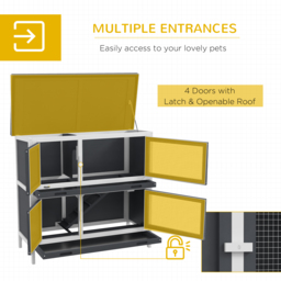 PawHut Double Decker Rabbit Hutch 2 Tier Guinea Pig House Pet Cage Outdoor with Sliding-out Tray, 100x47x91cm, Grey - thumbnail 4