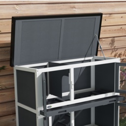 PawHut Double Decker Rabbit Hutch 2 Tier Guinea Pig House Pet Cage Outdoor with Sliding-out Tray, 100x47x91cm, Grey - thumbnail 9