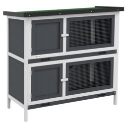 PawHut Double Decker Rabbit Hutch 2 Tier Guinea Pig House Pet Cage Outdoor with Sliding-out Tray, 100x47x91cm, Grey