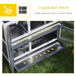 PawHut Double Decker Rabbit Hutch 2 Tier Guinea Pig House Pet Cage Outdoor with Sliding-out Tray, 100x47x91cm, Grey - thumbnail 6