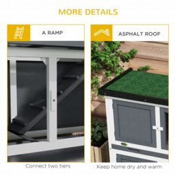 PawHut Double Decker Rabbit Hutch 2 Tier Guinea Pig House Pet Cage Outdoor with Sliding-out Tray, 100x47x91cm, Grey - thumbnail 7