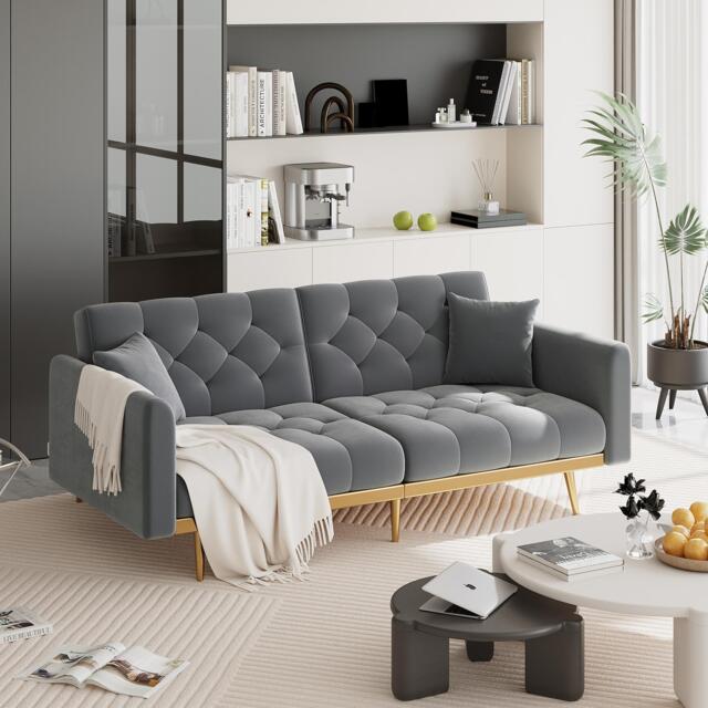 2-Seater Modern Sofa with 3-Position Adjustable Backres and Thick Foam Cushions, Sofa Bed for Compact Room, 165L x 72.5W x 75H cm, Grey - Aosom UK - image 1