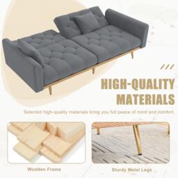 2-Seater Modern Sofa with 3-Position Adjustable Backres and Thick Foam Cushions, Sofa Bed for Compact Room, 165L x 72.5W x 75H cm, Grey - Aosom UK - thumbnail 5