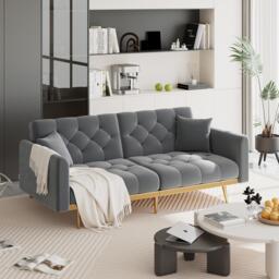 2-Seater Modern Sofa with 3-Position Adjustable Backres and Thick Foam Cushions, Sofa Bed for Compact Room, 165L x 72.5W x 75H cm, Grey - Aosom UK