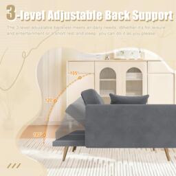 2-Seater Modern Sofa with 3-Position Adjustable Backres and Thick Foam Cushions, Sofa Bed for Compact Room, 165L x 72.5W x 75H cm, Grey - Aosom UK - thumbnail 7
