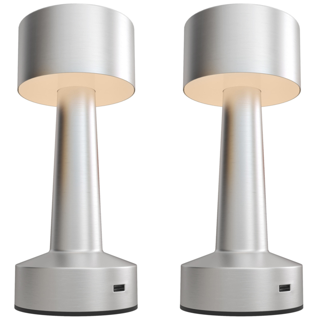 2 Pack Cordless Table Lamp, Touch LED Desk Lamp with Rechargeable Battery, 3 Colour, for Bedroom Living Room, Silver - image 1