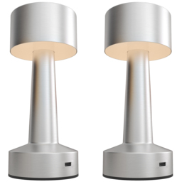 2 Pack Cordless Table Lamp, Touch LED Desk Lamp with Rechargeable Battery, 3 Colour, for Bedroom Living Room, Silver