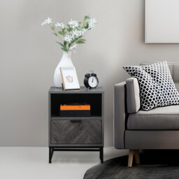 HOMCOM Bedside Table with Drawer and Shelf, Side End Table with Steel Legs for Living Room, Bedroom, Dark Grey - thumbnail 7