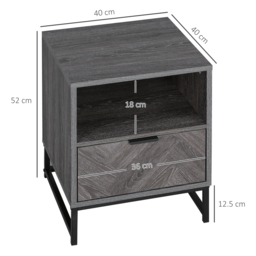 HOMCOM Bedside Table with Drawer and Shelf, Side End Table with Steel Legs for Living Room, Bedroom, Dark Grey - thumbnail 3