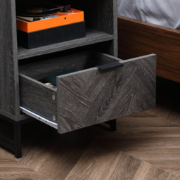 HOMCOM Bedside Table with Drawer and Shelf, Side End Table with Steel Legs for Living Room, Bedroom, Dark Grey - thumbnail 9