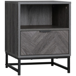 HOMCOM Bedside Table with Drawer and Shelf, Side End Table with Steel Legs for Living Room, Bedroom, Dark Grey - thumbnail 1