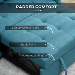 HOMCOM Loveseat Sofa Bed, Convertible Bed Settee with 2 Cushions, Side Pockets for Living Room, Guest Room, Blue - Aosom UK - thumbnail 6