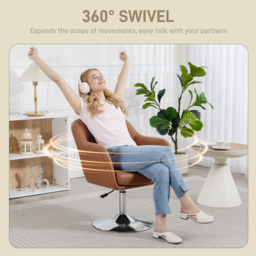 HOMCOM Swivel Accent Chair for Living Room Contemporary Vanity Armchair with Adjustable Height Thick Cushion Lumbar Support Armrest Brown - Aosom UK - thumbnail 5