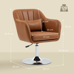 HOMCOM Swivel Accent Chair for Living Room Contemporary Vanity Armchair with Adjustable Height Thick Cushion Lumbar Support Armrest Brown - Aosom UK - thumbnail 3
