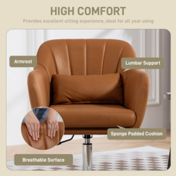HOMCOM Swivel Accent Chair for Living Room Contemporary Vanity Armchair with Adjustable Height Thick Cushion Lumbar Support Armrest Brown - Aosom UK - thumbnail 6