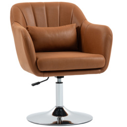 HOMCOM Swivel Accent Chair for Living Room Contemporary Vanity Armchair with Adjustable Height Thick Cushion Lumbar Support Armrest Brown - Aosom UK - thumbnail 1